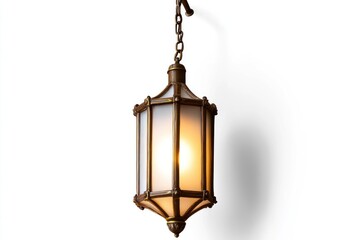 lantern-style hanging light with brass frame isolated on white background