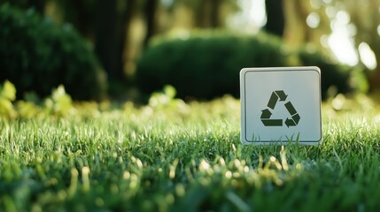 white recycle sign on green grassy background