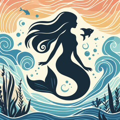 mermaid with abstract background