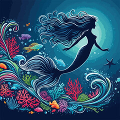 Fototapeta premium mermaid with abstract background
