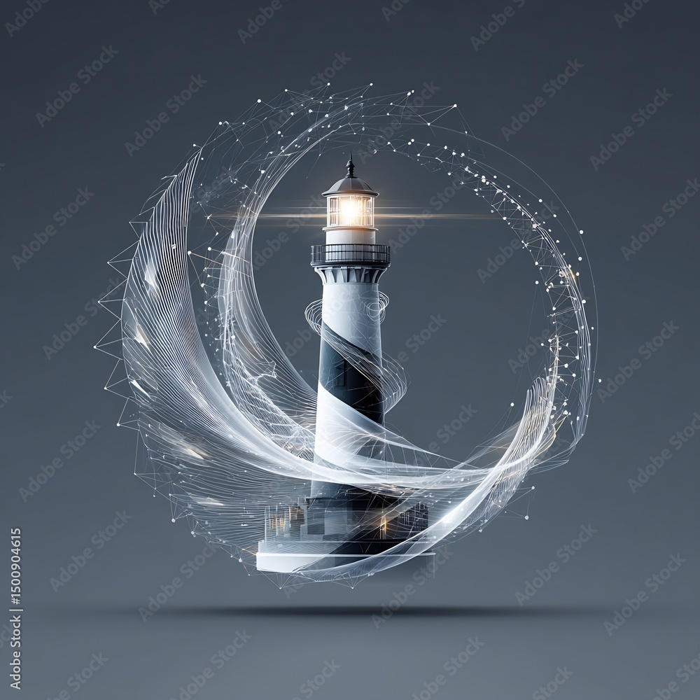 Aufkleber lighthouse structure with abstract digital sphere