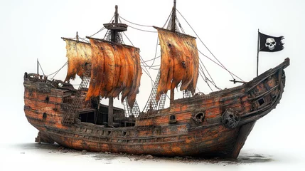 Gordijnen Detailed weathered pirate ship model © ratih