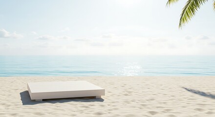 White Wooden Platform on Tropical Beach at Sunrise