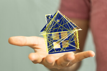 Image of a digital house model, representing smart home technology and connectivity.