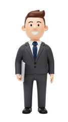 Obraz premium Cartoon Businessman in Suit Holding Laptop