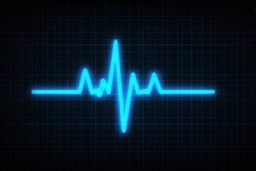 Glowing blue heartbeat line on a dark grid background