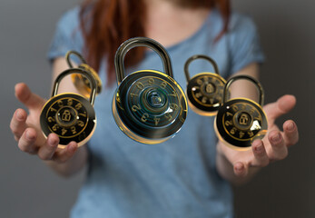 Safeguarding information.  Combination locks, digital security, data protection.