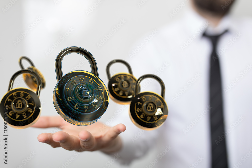 Poster protecting your information is crucial. see how combination locks represent digital security.
