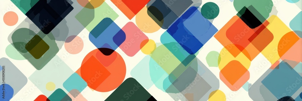 Leinwandbilder Geometric Pattern Featuring Overlapping Transparent Stickers in a Vibrant Layout With Clean Upper Area