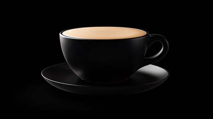 Obraz premium Elegant Black Coffee Cup with Creamy Latte Art Studio Photography Dark Background Professional Image High Resolution Beverage 