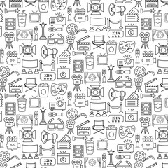 movie icon set line art seamless pattern doodle
