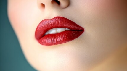 Obraz premium Close up of a woman s vibrant red lips showcasing permanent makeup technique and artistry
