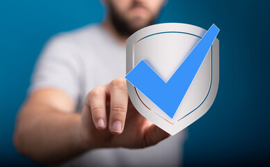 Digital security, data protection, online safety, approved, verified, check mark, shield icon,...