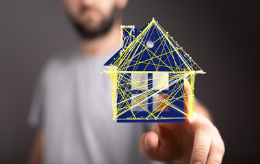 Futuristic house, digital home, smart technology, real estate, home automation, future of housing.
