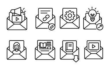 Email marketing icons with multimedia content and creative solutions