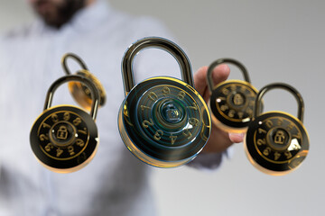High-quality image of combination locks, perfect for illustrating data security, privacy, and...