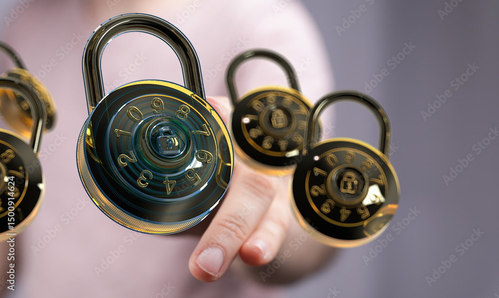 Aufkleber Image of multiple combination locks, symbolizing data protection and online security.