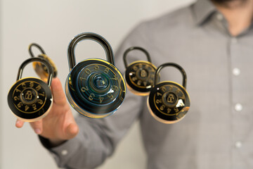 High-quality image of combination locks, symbolizing data protection and online security.