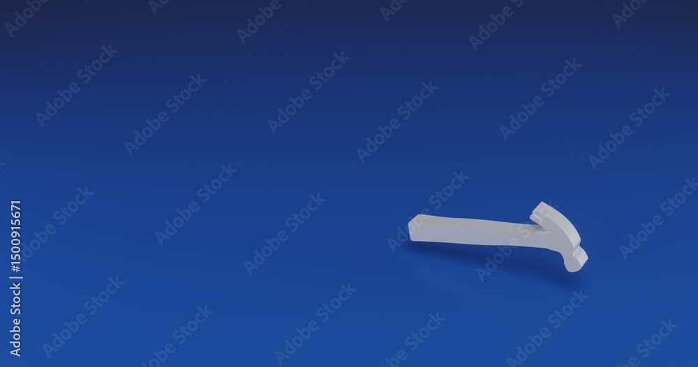 Poster isolated realistic white hammer symbol with shadow. located on the right side of the scene. 3d illus