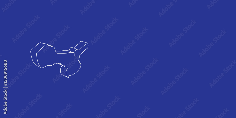 Poster the outline of a large cordless angle grinder symbol made of white lines on the left. 3d view of the