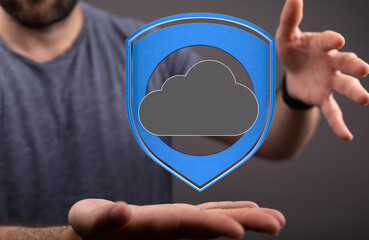 Cloud security, data protection, safety, and digital shield concept.  Safeguard your information.