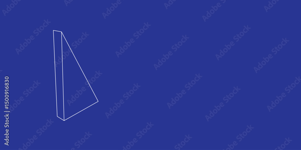 Poster the outline of a large right triangle symbol made of white lines on the left. 3d view of the object 