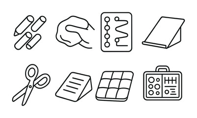 Essential office and school supplies icons for design projects