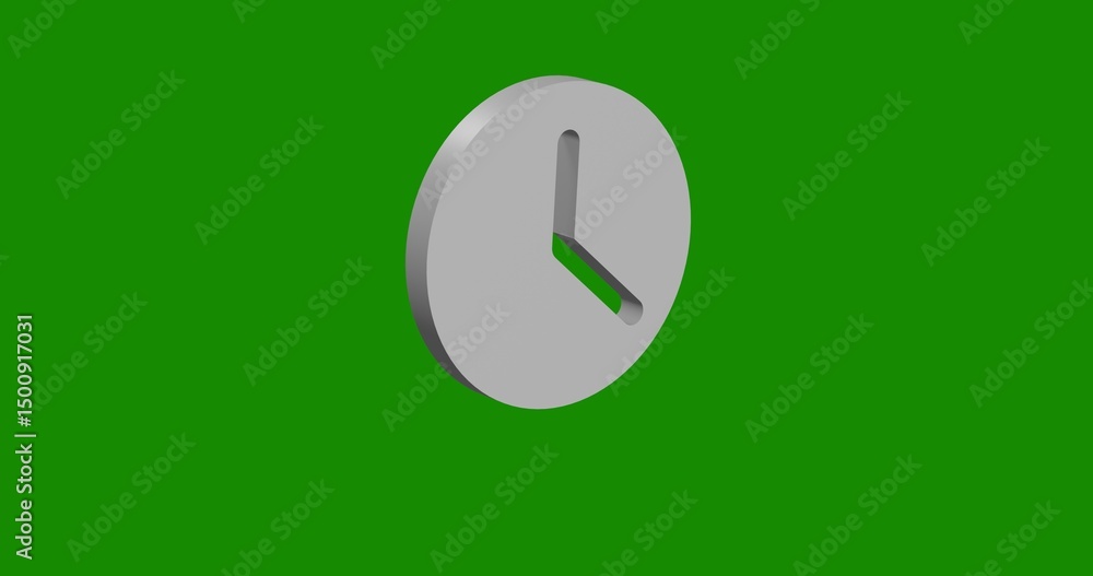 Poster isolated realistic white time symbol front view with shadow. 3d illustration on green chroma key bac