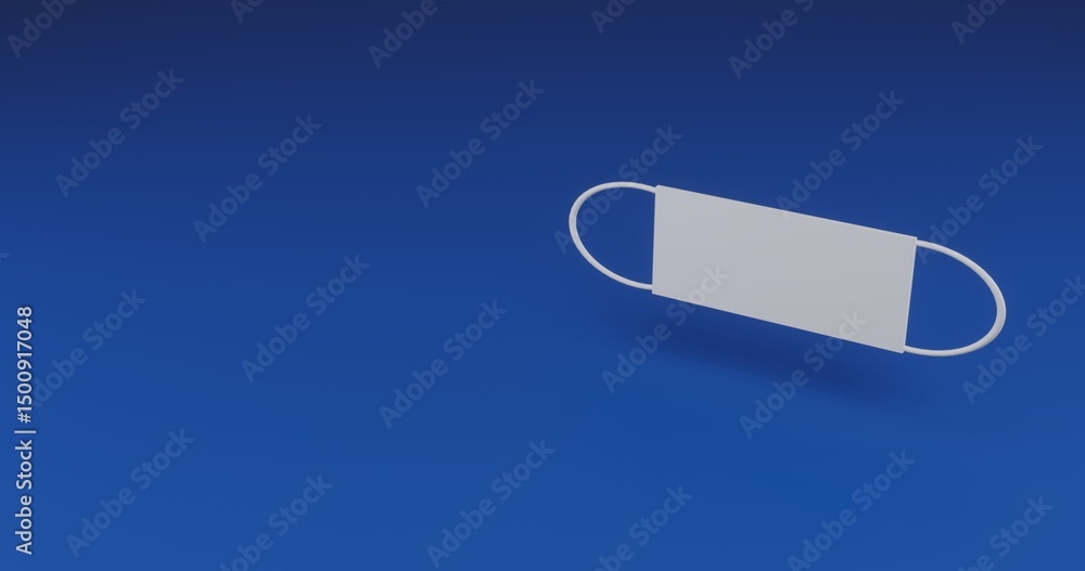 Poster isolated realistic white mask symbol with shadow. located on the right side of the scene. 3d illustr