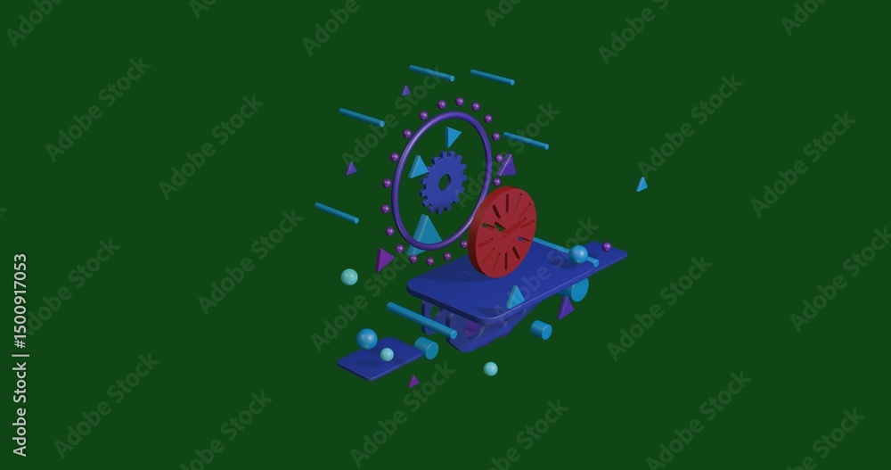 Poster red clock symbol on a pedestal of abstract geometric shapes floating in the air. abstract concept ar