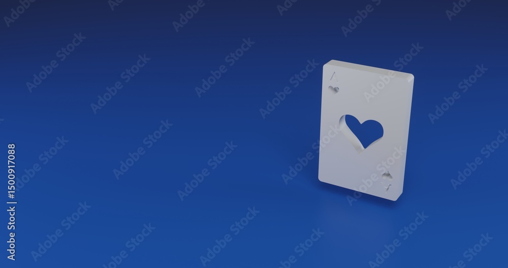 Poster isolated realistic white ace of heart card with shadow. located on the right side of the scene. 3d i
