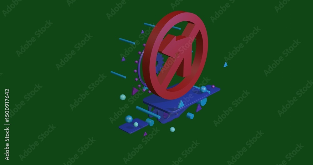 Aufkleber red no left turn sign on a pedestal of abstract geometric shapes floating in the air. abstract conce