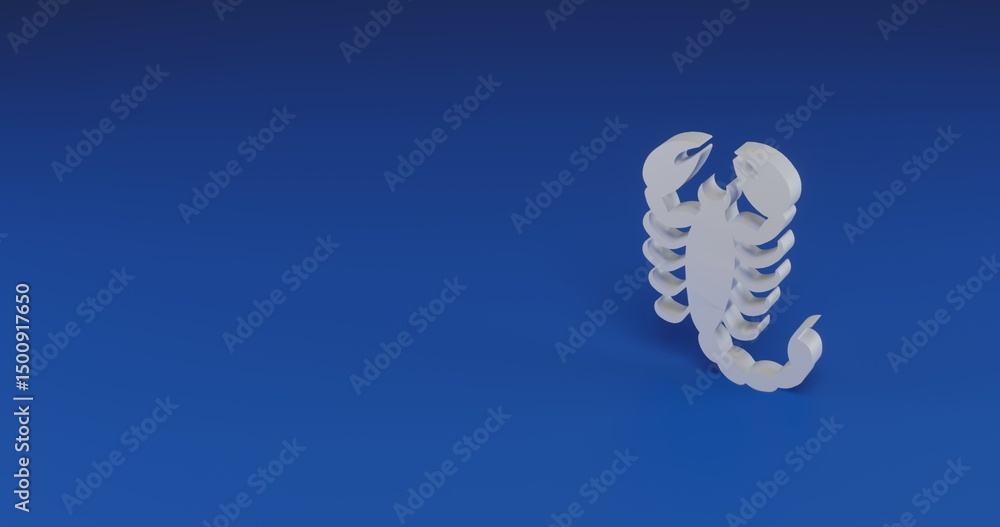 Poster isolated realistic white scorpio symbol with shadow. located on the right side of the scene. 3d illu