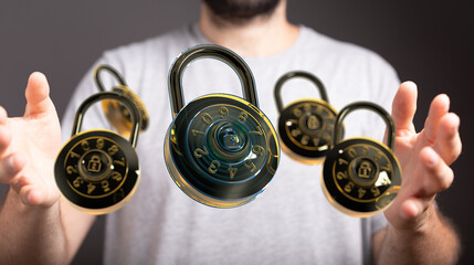 High-quality image of combination locks, symbolizing data security and protection.