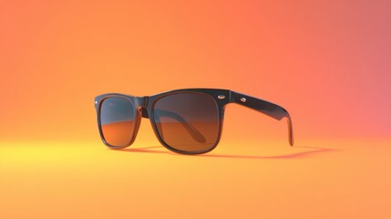 Classic wayfarer sunglasses resting on warm gradient surface
