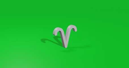 Isolated realistic white zodiac aries symbol front view with shadow. 3d illustration on green chroma key background