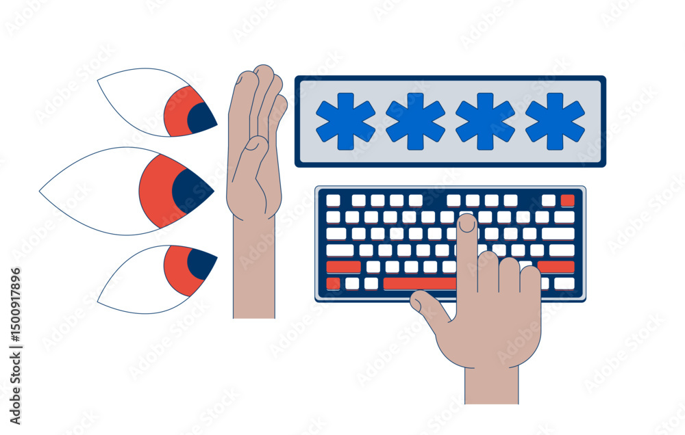 Poster password protection 2d illustration concept. data security, privacy. cybersecurity. shielding typing