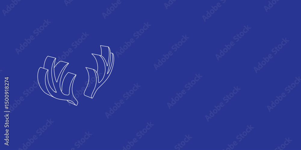 Poster the outline of a large deer horns symbol made of white lines on the left. 3d view of the object in p
