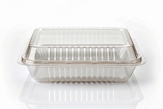 Clear compostable clamshell packaging plastic food container with a lid, ideal for storage and takeaway meals.