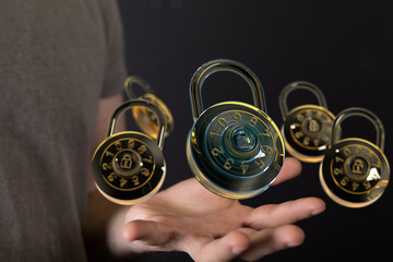 Safeguard your information with strong passwords and encryption. Digital security concept.