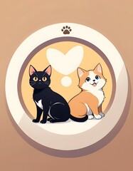 Cute cartoon animal vector illustration of a cat and dog, and a cat with heart, depicting funny domestic pet love and fun