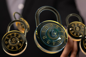 High-quality image of combination locks, ideal for cybersecurity, data protection, and privacy...