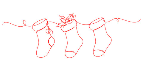 Christmas sock sets with red line art style. illustration vector with transparent background.