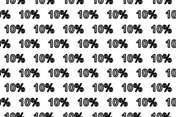 Seamless pattern completely filled with outlines of 10 percent symbols. Elements are evenly spaced. Illustration on transparent background