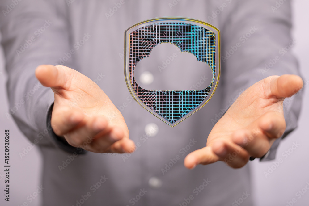 Aufkleber image of hands holding a digital shield protecting a cloud, symbolizing secure cloud computing and d