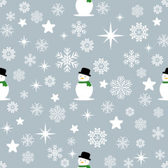 Christmas snowman pattern. Holiday snowmen, x-mas tree and cute winter characters. Seasonal childish clothes print, holy jolly decent vector seamless texture