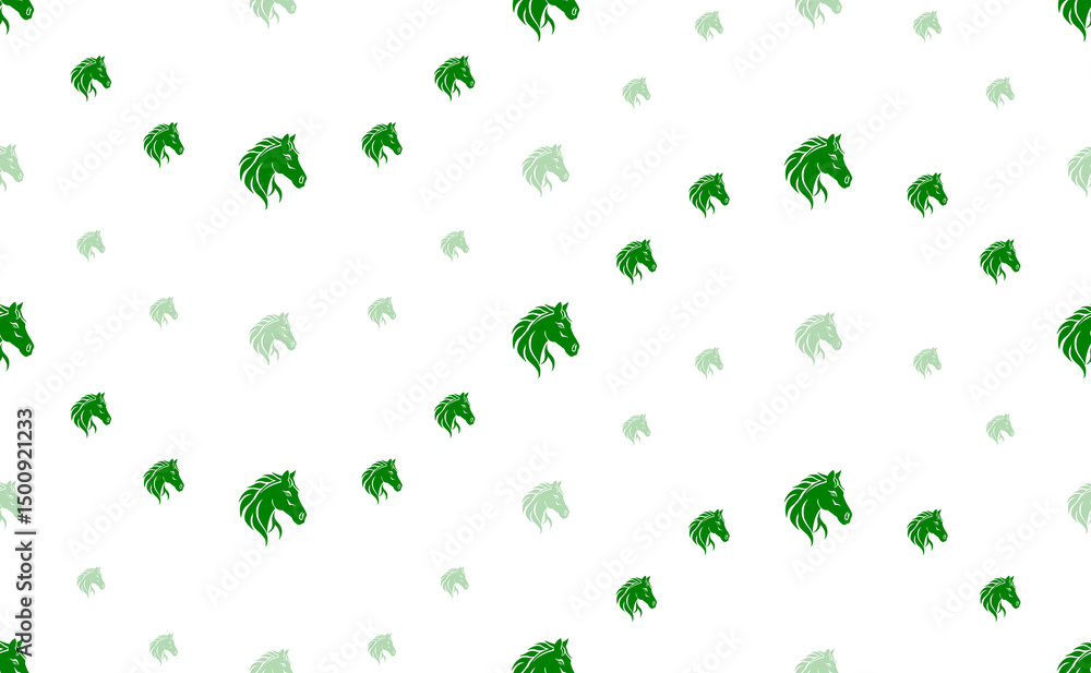 Poster seamless pattern of large and small green horse's head symbols. the elements are arranged in a wavy.
