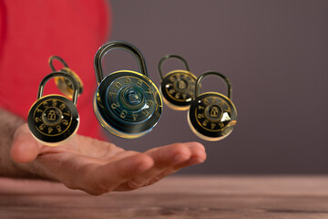 Cybersecurity and data protection.  Conceptual image of combination locks representing digital...