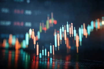 Stock market financial chart displaying candlestick graph and market trends on dark digital wallpaper