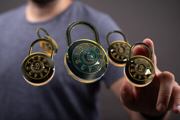 Safeguard your information with strong passwords and encryption.  Cybersecurity and data protection.